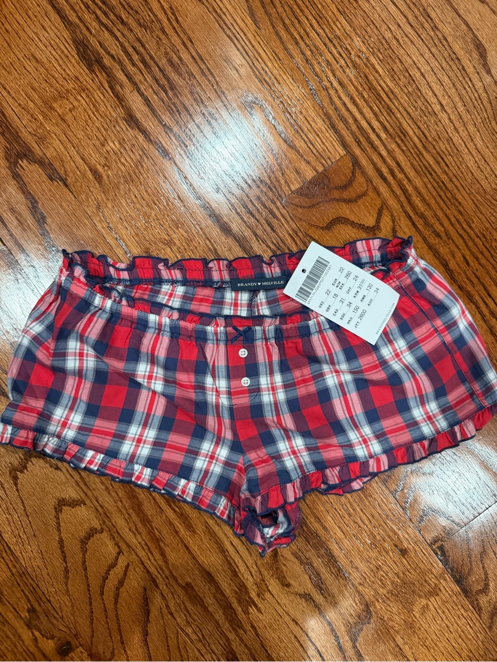 Brandy Melville Red and Navy Plaid Shorts